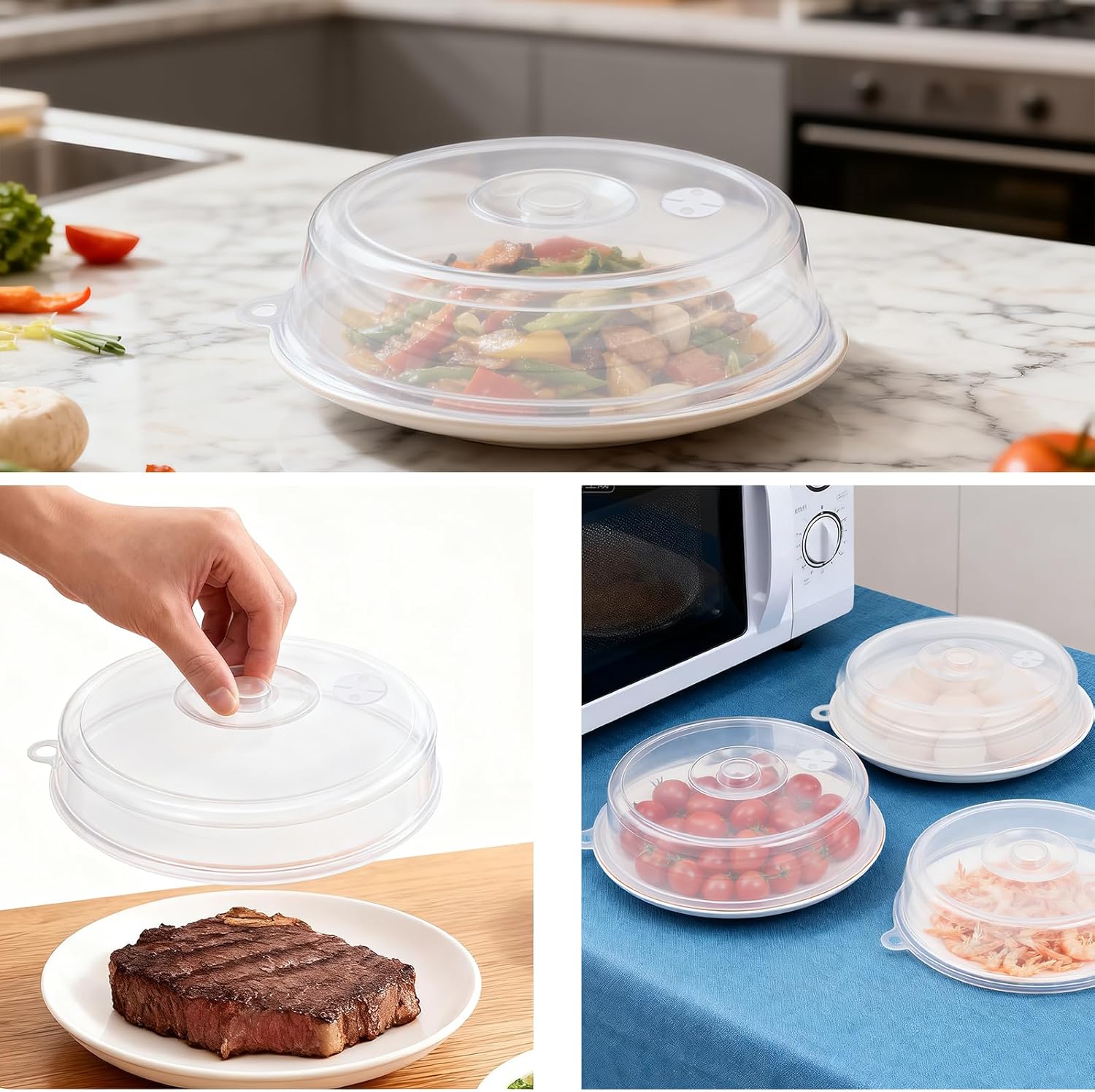 2 pieces of microwave covers, microwave cover for heating food, 23 cm and 17 cm, transparent, microwave lid with adjustable steam ventilation to prevent splatters - Image 6
