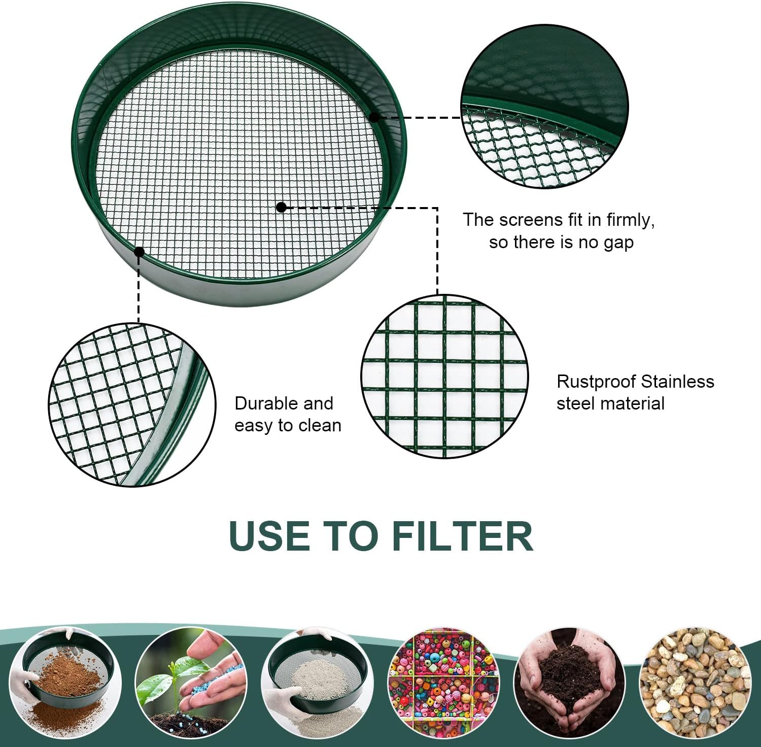 Garden sieve, soil sieve with interchangeable mesh sizes 3, 6, 9 and 12 mm, perfect garden tool for sifting soil, stones and compost. - Image 2