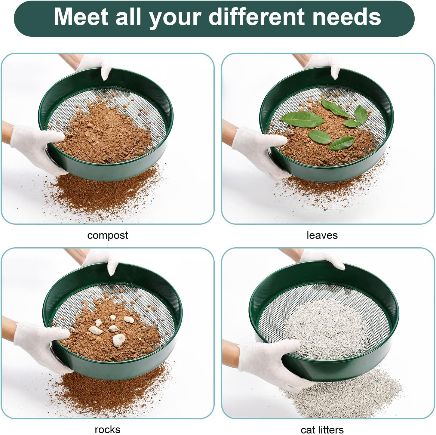 Garden sieve, soil sieve with interchangeable mesh sizes 3, 6, 9 and 12 mm, perfect garden tool for sifting soil, stones and compost. - Image 6