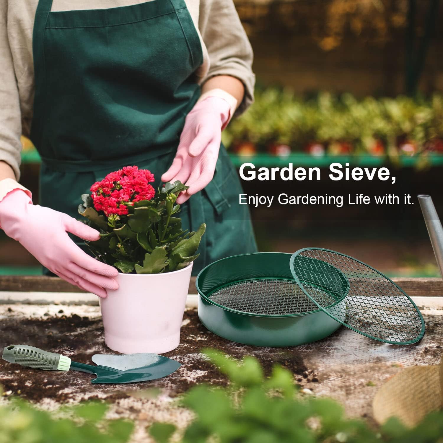 Garden sieve, soil sieve with interchangeable mesh sizes 3, 6, 9 and 12 mm, perfect garden tool for sifting soil, stones and compost. - Image 7