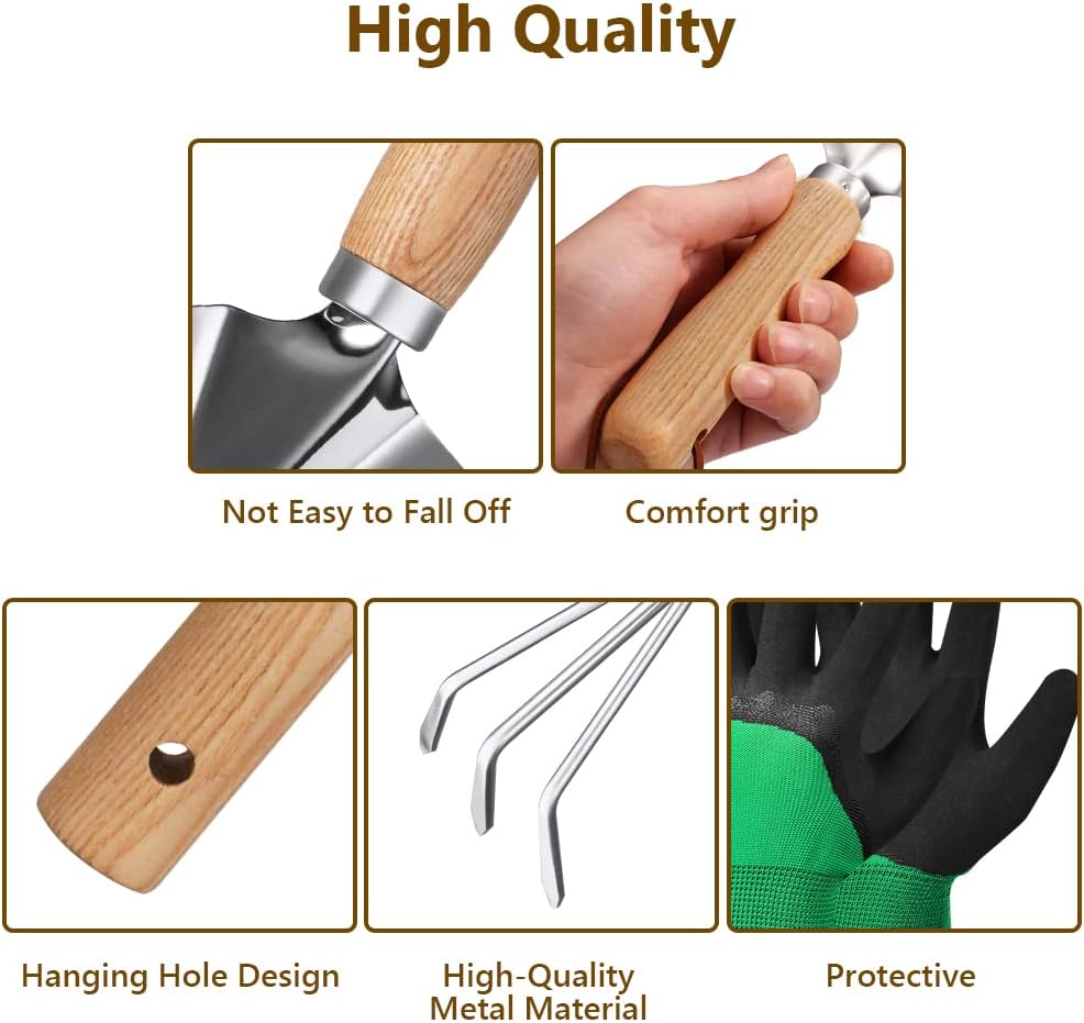 Petluno Garden Tool Set, 3-piece garden tool, stainless steel hand tools, gift set with ergonomic handles, including a wide spade - Image 3
