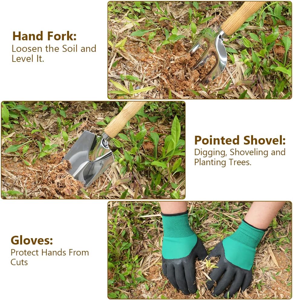 Petluno Garden Tool Set, 3-piece garden tool, stainless steel hand tools, gift set with ergonomic handles, including a wide spade - Image 4