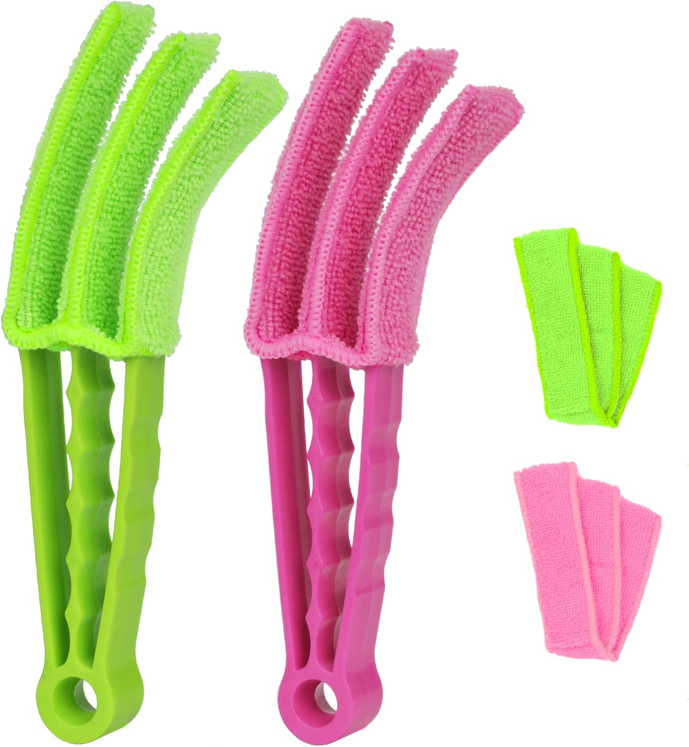 Petluno Blinds Cleaning Brush - 2 Pack Blind Cleaner, With Microfiber Cleaning Cloth, Feather Duster for Cleaning and Electric Fans (Pink + Green) Pink Green - Image 1