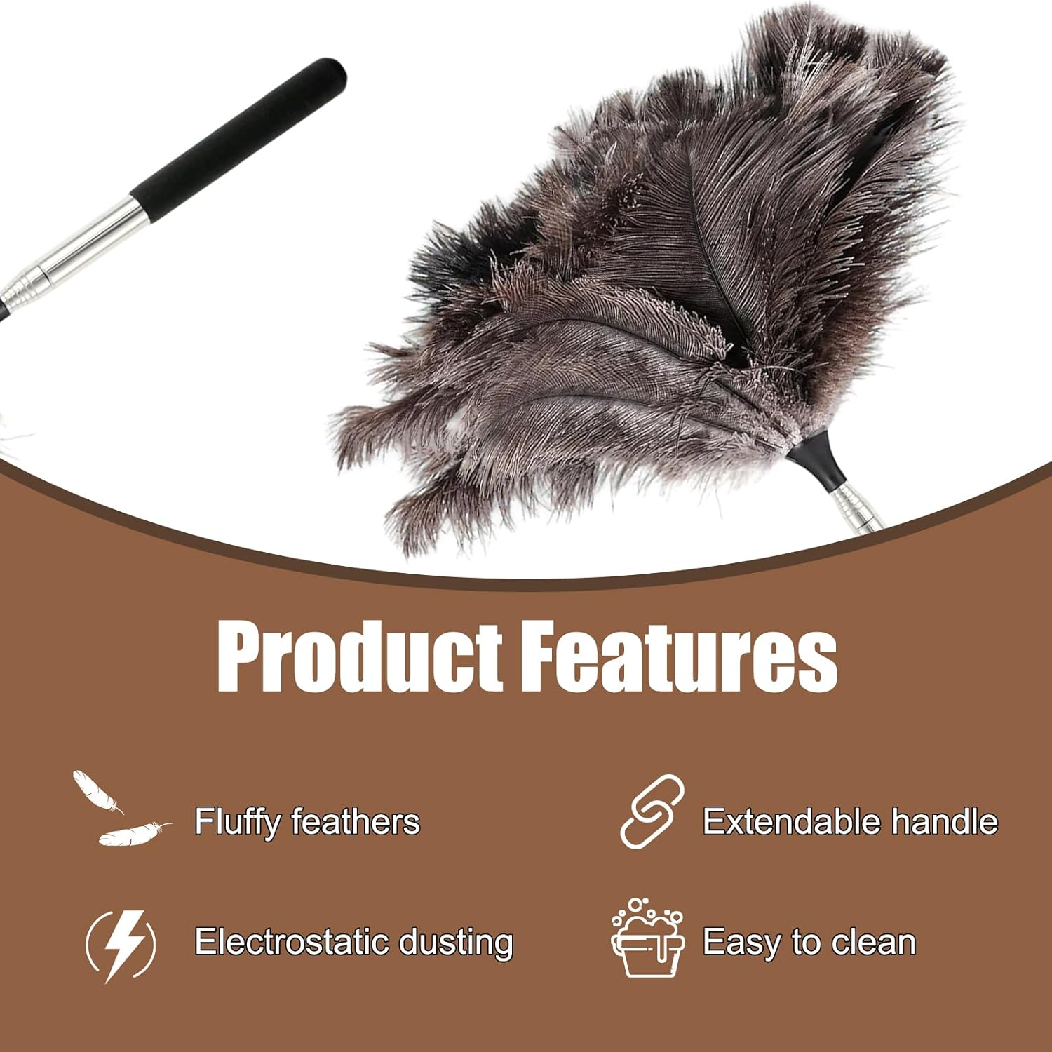 Feather duster, extendable, telescopic cleaning cloth, washable, ostrich feathers, cobweb duster with telescopic handle, cleaning supplies, home, car, office - Image 3