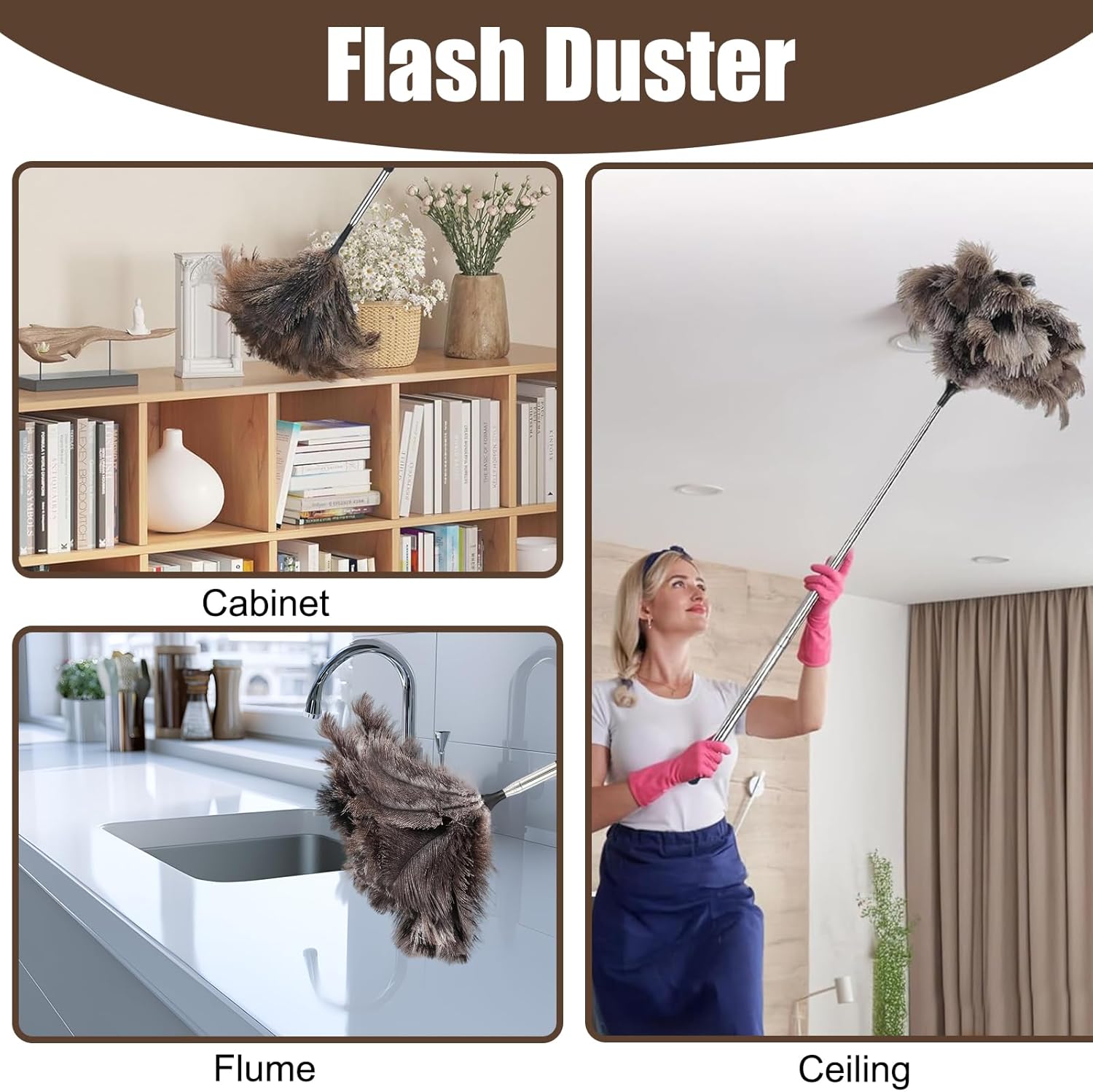 Feather duster, extendable, telescopic cleaning cloth, washable, ostrich feathers, cobweb duster with telescopic handle, cleaning supplies, home, car, office - Image 6