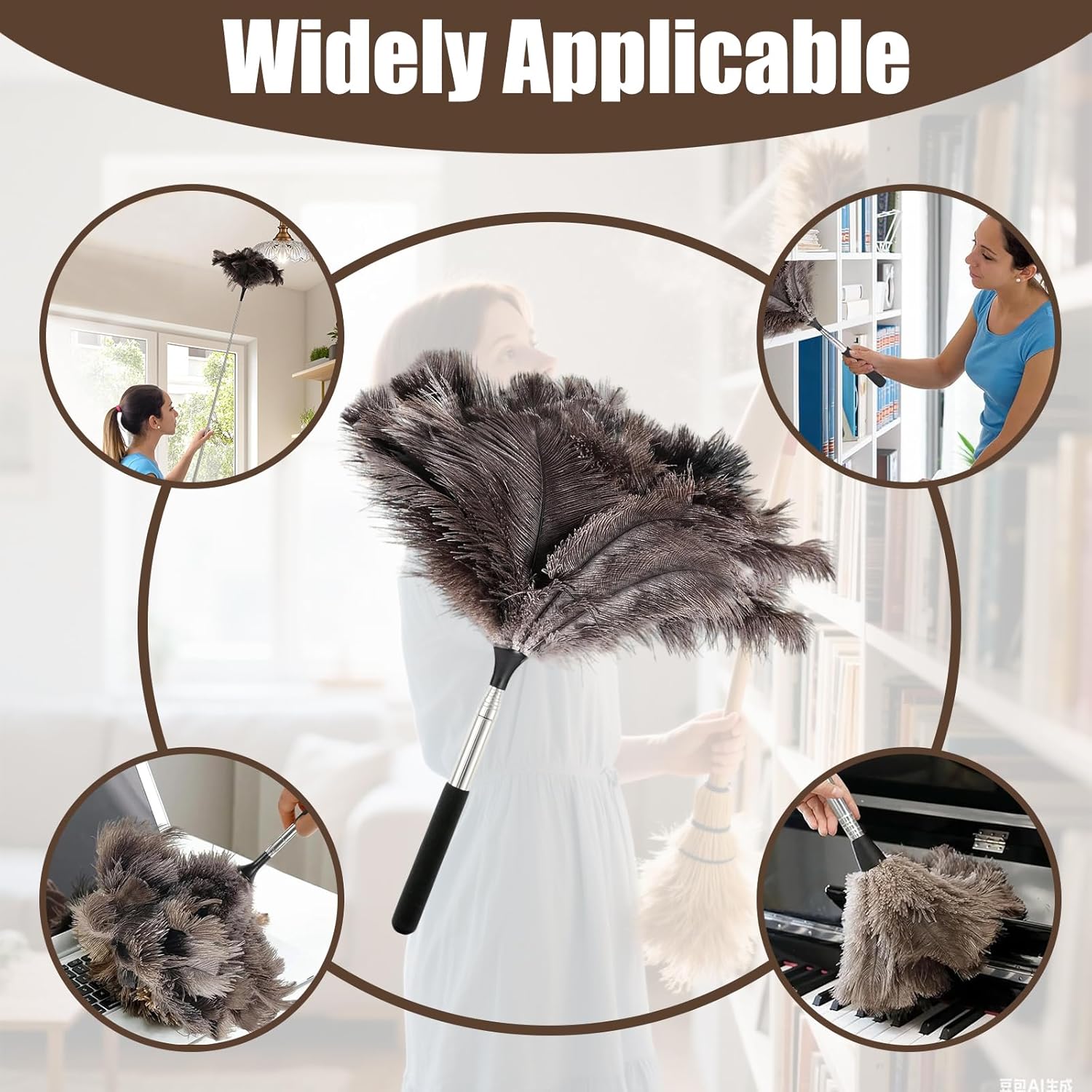 Feather duster, extendable, telescopic cleaning cloth, washable, ostrich feathers, cobweb duster with telescopic handle, cleaning supplies, home, car, office - Image 7