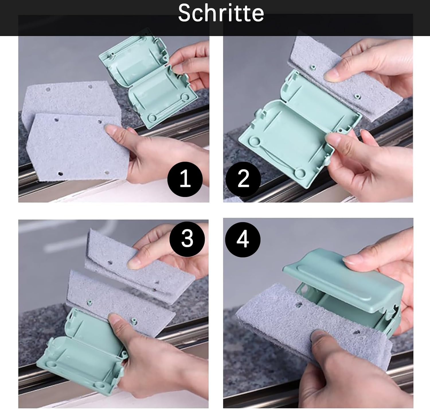 Cleaning brush with slot, 3 cleaning brushes and 6 replacement pads, kitchen cleaning set, for cleaning all corners windows doors, grey, green, cream-coloured - Image 3