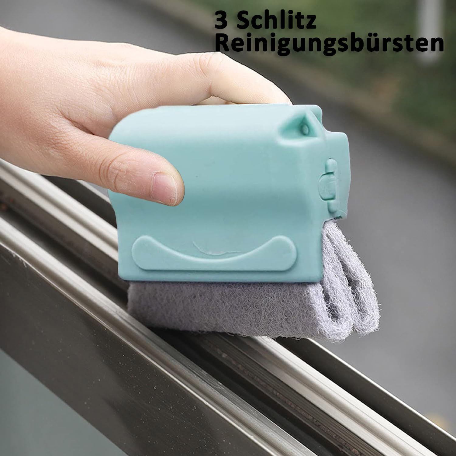 Cleaning brush with slot, 3 cleaning brushes and 6 replacement pads, kitchen cleaning set, for cleaning all corners windows doors, grey, green, cream-coloured - Image 4