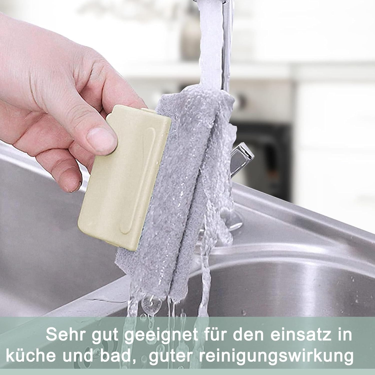 Cleaning brush with slot, 3 cleaning brushes and 6 replacement pads, kitchen cleaning set, for cleaning all corners windows doors, grey, green, cream-coloured - Image 7