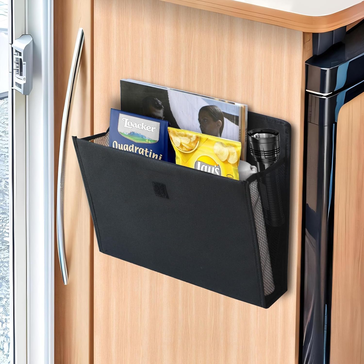 Storage space for campers with self-adhesive motorhome accessories Essentials Caravan Gadgets, 34 x 29 x 14 cm Foldable wall-mounted organizer for bedroom, office, bedside table desk - Image 3