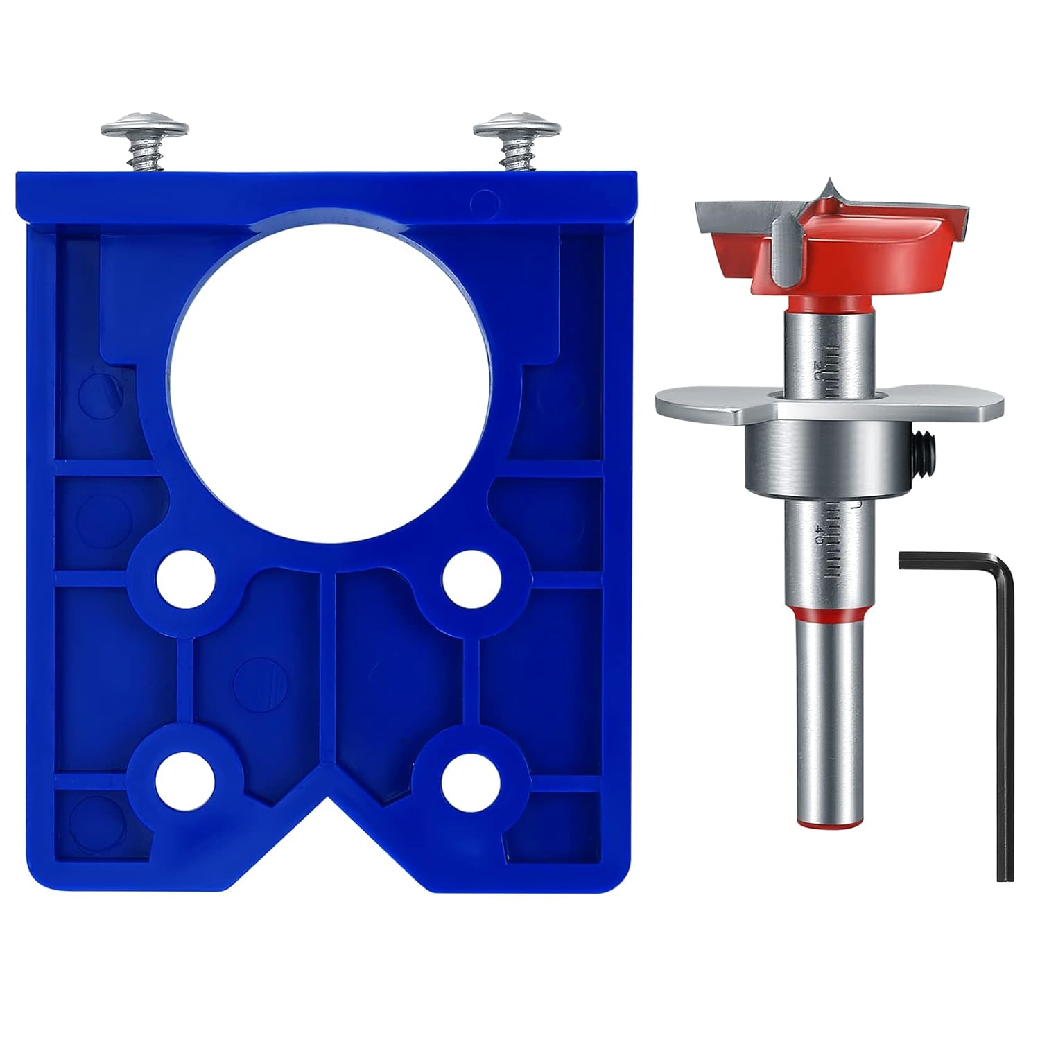 35 mm hinge drill set with hinge hole and hinge template, drill guide, power drill accessory, for concealed hinges, cabinet hinges, mounting plates, woodworking - Image 1