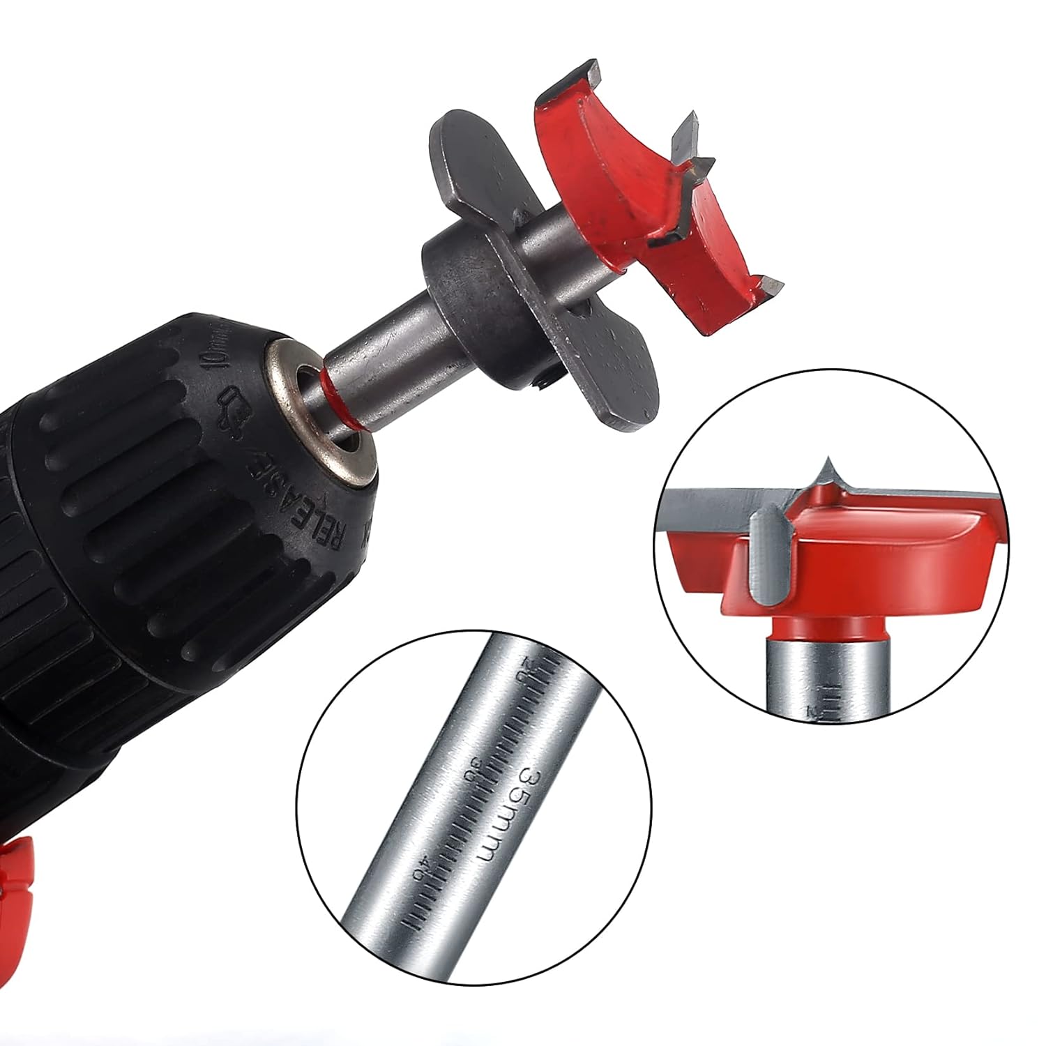 35 mm hinge drill set with hinge hole and hinge template, drill guide, power drill accessory, for concealed hinges, cabinet hinges, mounting plates, woodworking - Image 3