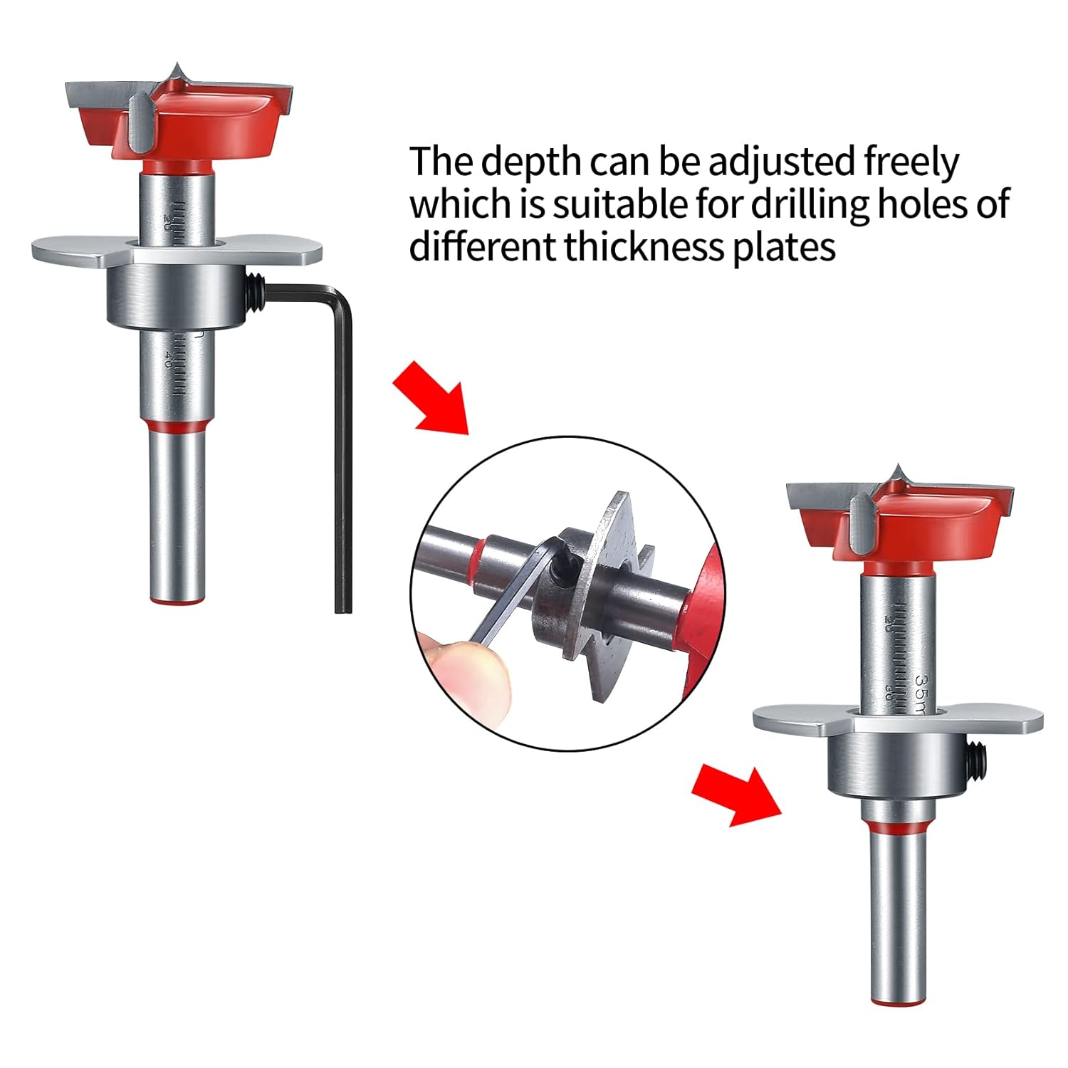 35 mm hinge drill set with hinge hole and hinge template, drill guide, power drill accessory, for concealed hinges, cabinet hinges, mounting plates, woodworking - Image 4