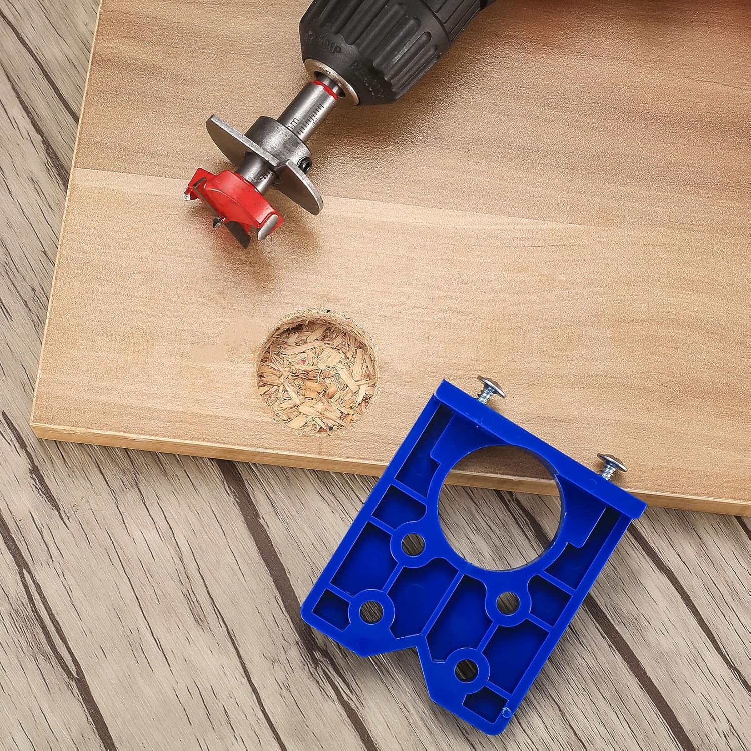 35 mm hinge drill set with hinge hole and hinge template, drill guide, power drill accessory, for concealed hinges, cabinet hinges, mounting plates, woodworking - Image 5