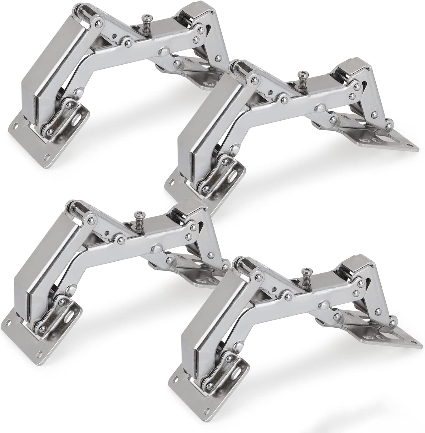Spring-loaded hinge, 170 degrees, for kitchen cabinets, door hinges, large angle door hinges, angle stop, self-closing hinge, 4 pieces, improved version with buffer damping - Image 1