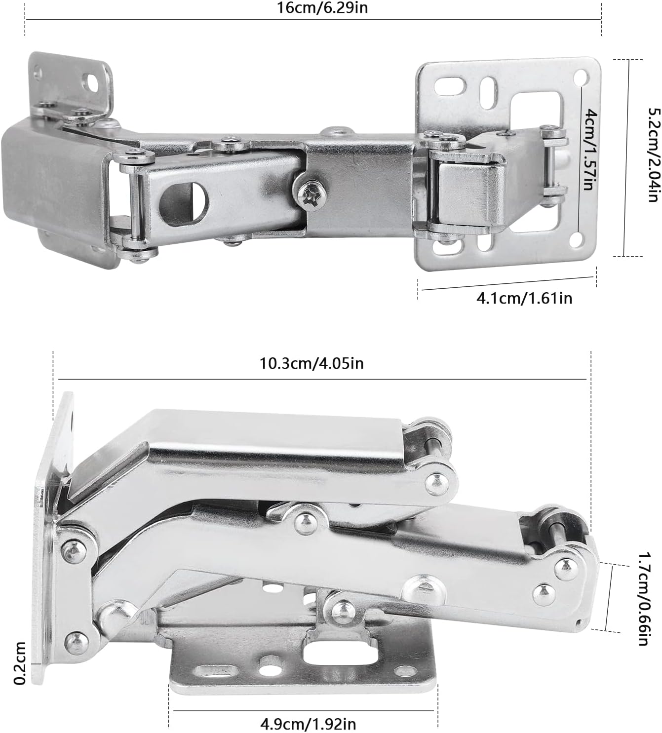 Spring-loaded hinge, 170 degrees, for kitchen cabinets, door hinges, large angle door hinges, angle stop, self-closing hinge, 4 pieces, improved version with buffer damping - Image 3