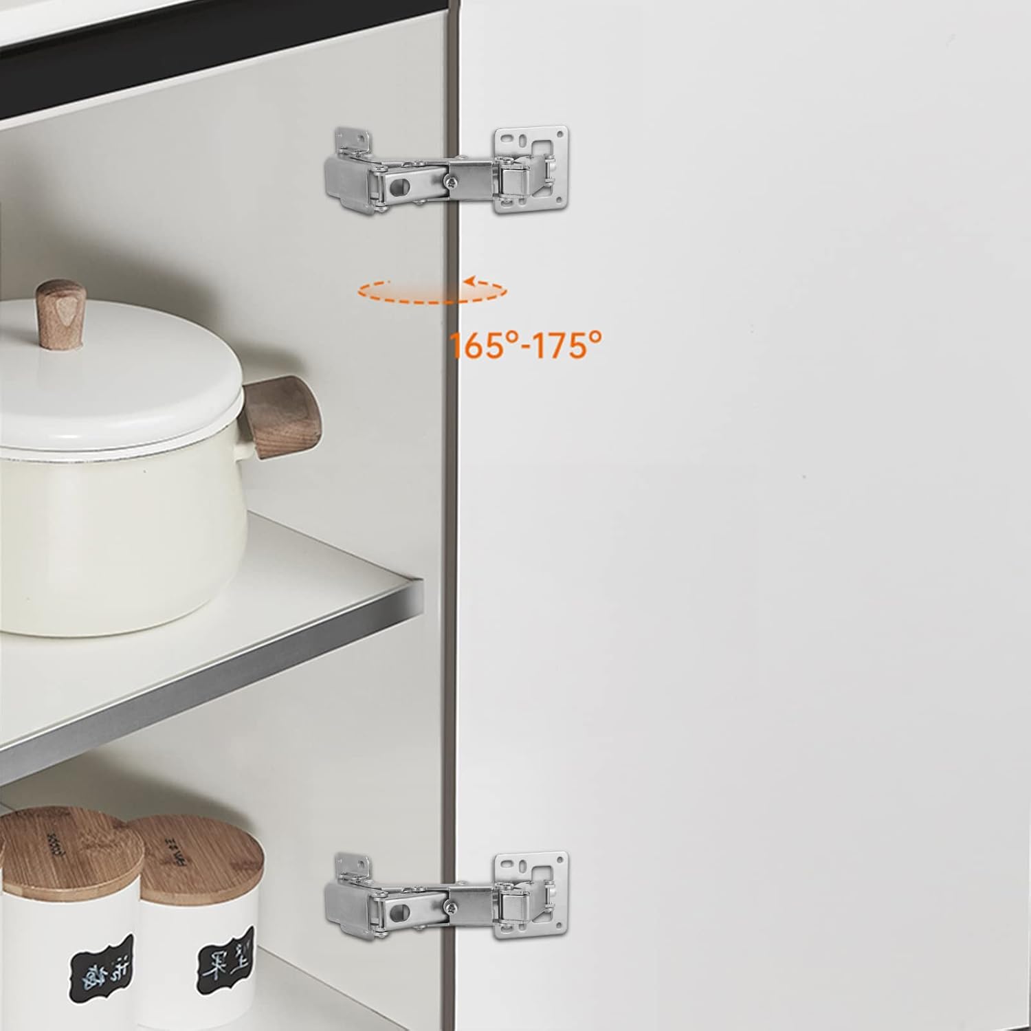 Spring-loaded hinge, 170 degrees, for kitchen cabinets, door hinges, large angle door hinges, angle stop, self-closing hinge, 4 pieces, improved version with buffer damping - Image 6