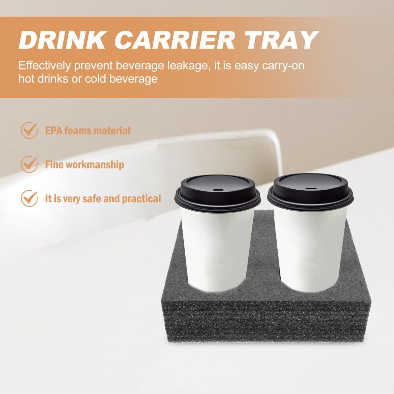 Takeaway Coffee Cup Bottle Carrier: 2Pcs Black Holders Foam - Hot or Cold Drinks Carrier Trays - Beverage Trays for Package Service - Packaging Supplies - Image 4
