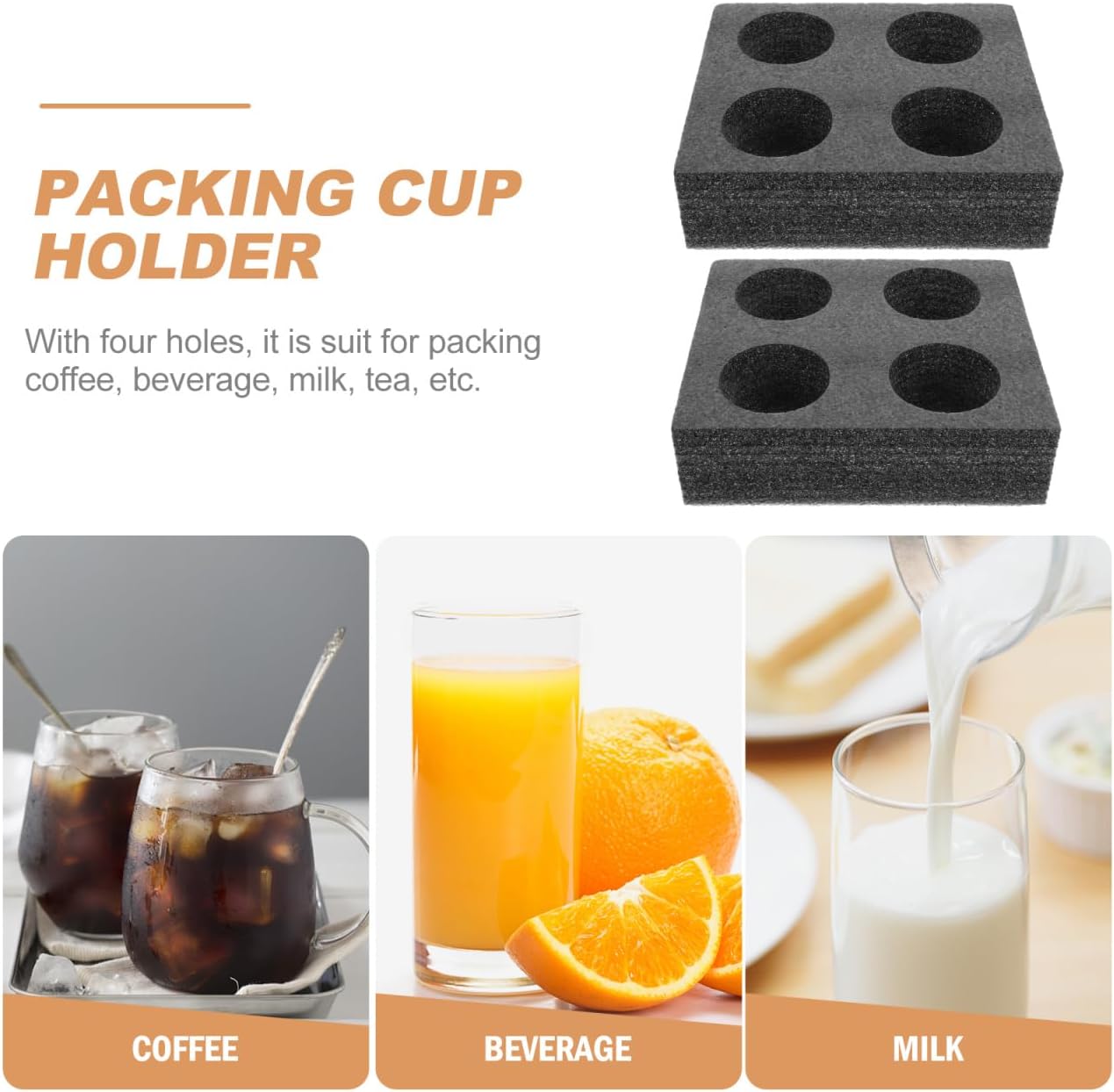 Takeaway Coffee Cup Bottle Carrier: 2Pcs Black Holders Foam - Hot or Cold Drinks Carrier Trays - Beverage Trays for Package Service - Packaging Supplies - Image 5