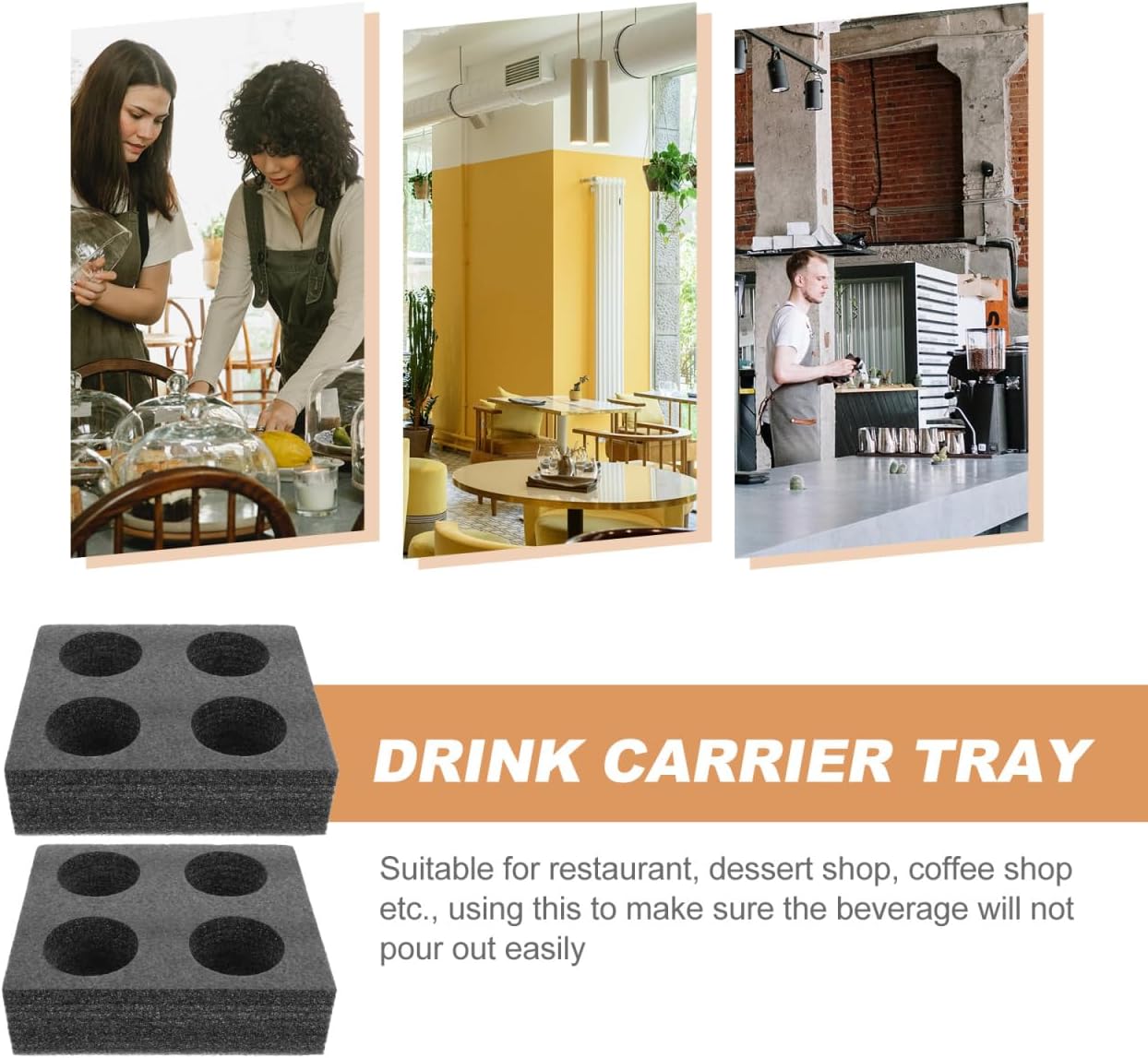 Takeaway Coffee Cup Bottle Carrier: 2Pcs Black Holders Foam - Hot or Cold Drinks Carrier Trays - Beverage Trays for Package Service - Packaging Supplies - Image 6