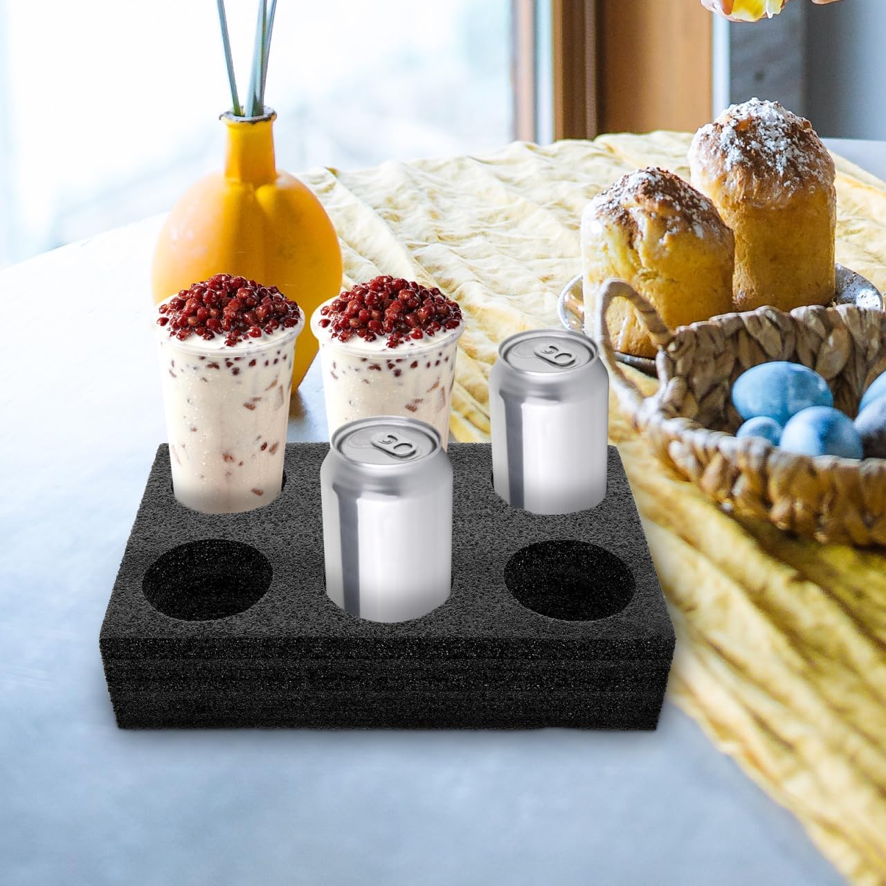 Petluno 6 Holes Takeout Beverage Cup Trays, Hot Cold Drinks Fixing Holders, Foam Coffee Carrier, Packing Tool for Restaurant Black - Image 2