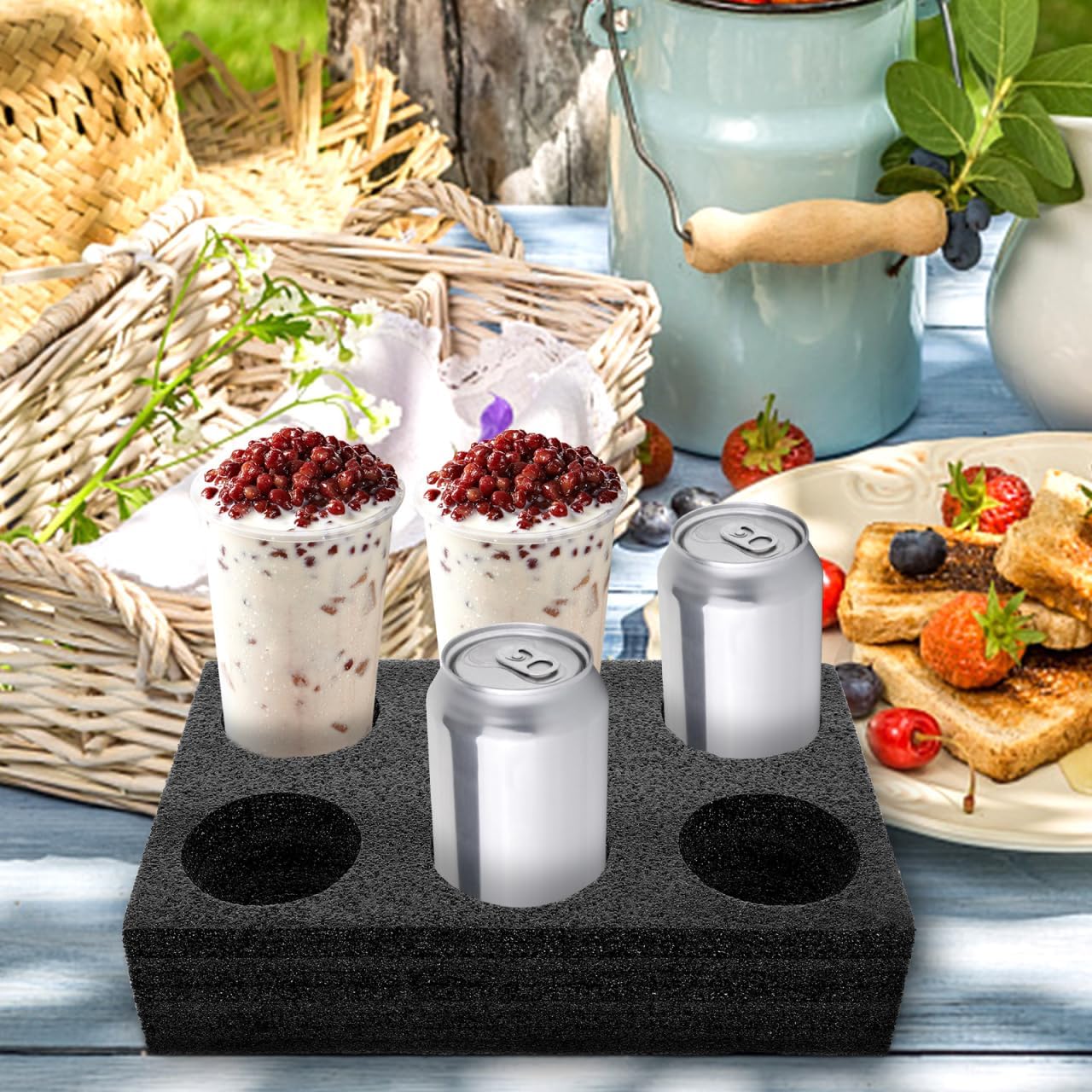 Petluno 6 Holes Takeout Beverage Cup Trays, Hot Cold Drinks Fixing Holders, Foam Coffee Carrier, Packing Tool for Restaurant Black - Image 3