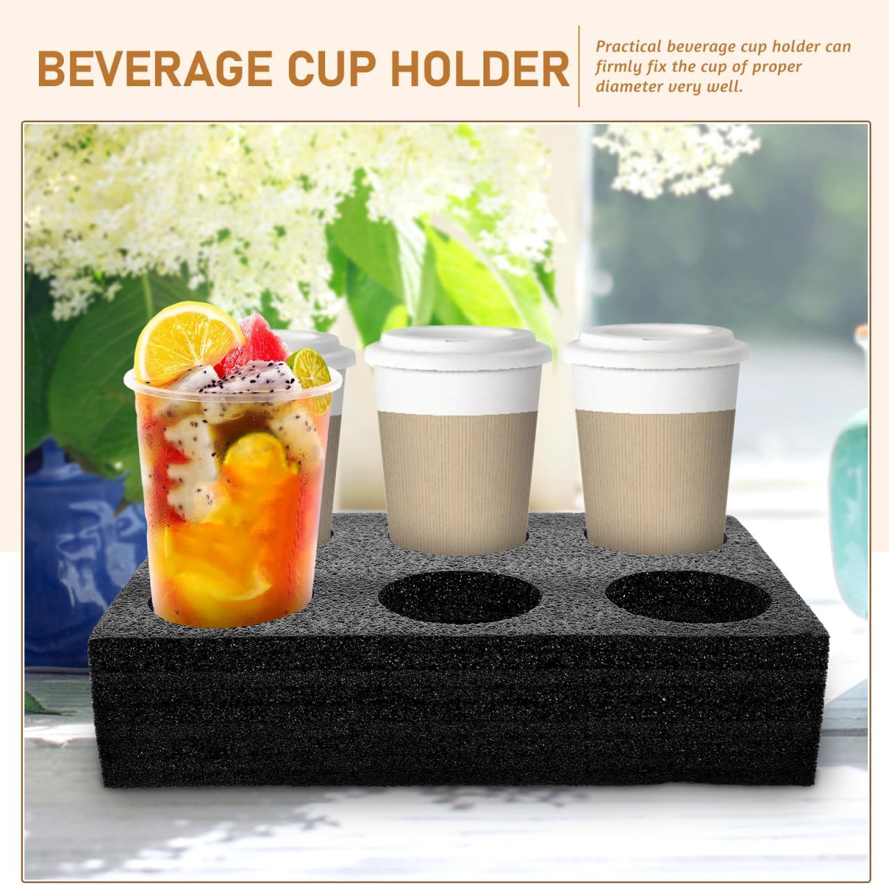 Petluno 6 Holes Takeout Beverage Cup Trays, Hot Cold Drinks Fixing Holders, Foam Coffee Carrier, Packing Tool for Restaurant Black - Image 6