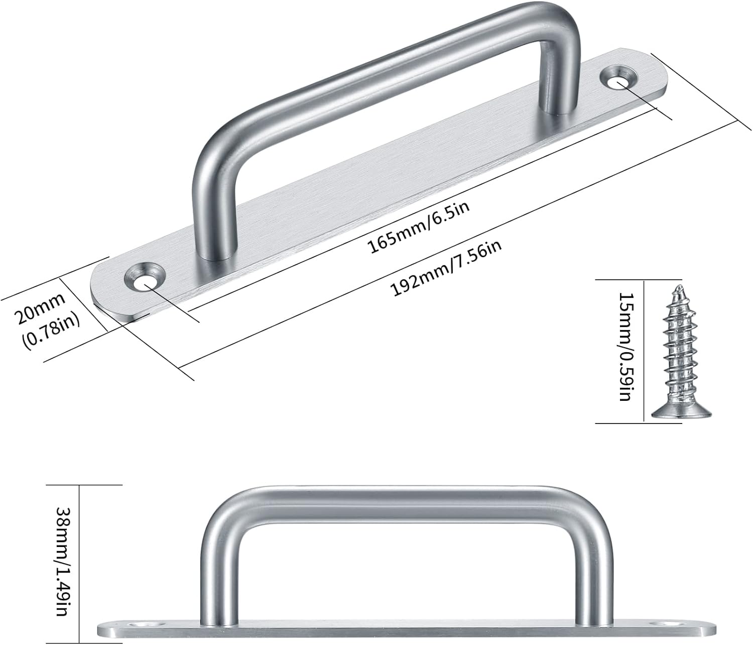 2 pieces sliding door handles, split door handles, sliding door handle with stainless steel plate, cabinet door handle, shed door handles, garden door handles (192 mm) 192MM - Image 2
