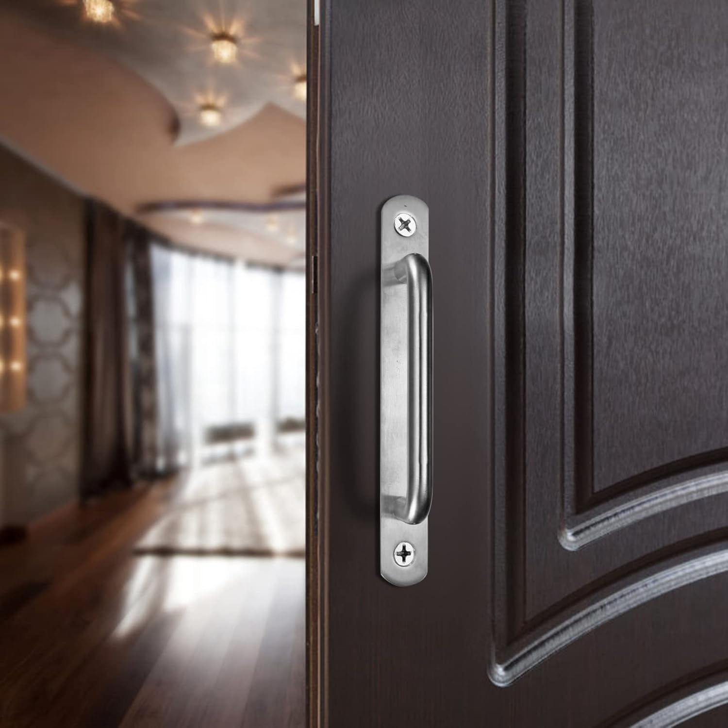 2 pieces sliding door handles, split door handles, sliding door handle with stainless steel plate, cabinet door handle, shed door handles, garden door handles (192 mm) 192MM - Image 4