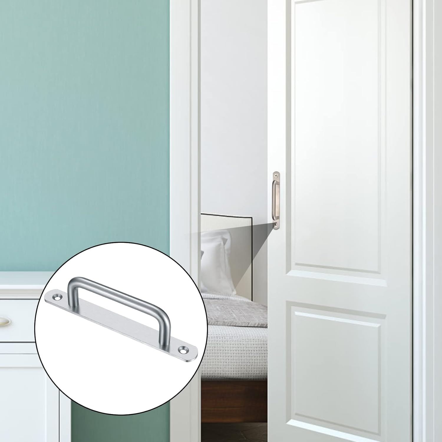 2 pieces sliding door handles, split door handles, sliding door handle with stainless steel plate, cabinet door handle, shed door handles, garden door handles (192 mm) 192MM - Image 5