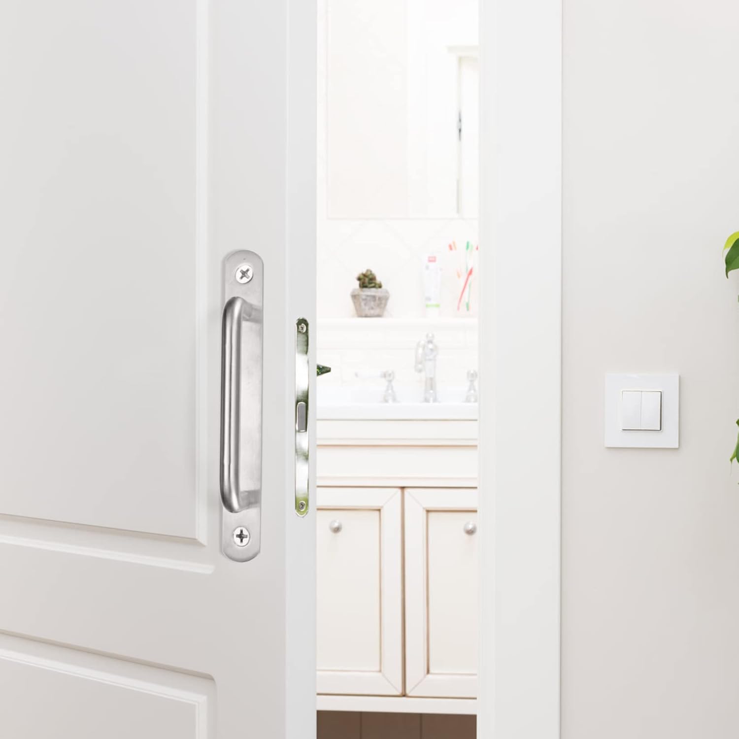 2 pieces sliding door handles, split door handles, sliding door handle with stainless steel plate, cabinet door handle, shed door handles, garden door handles (192 mm) 192MM - Image 6