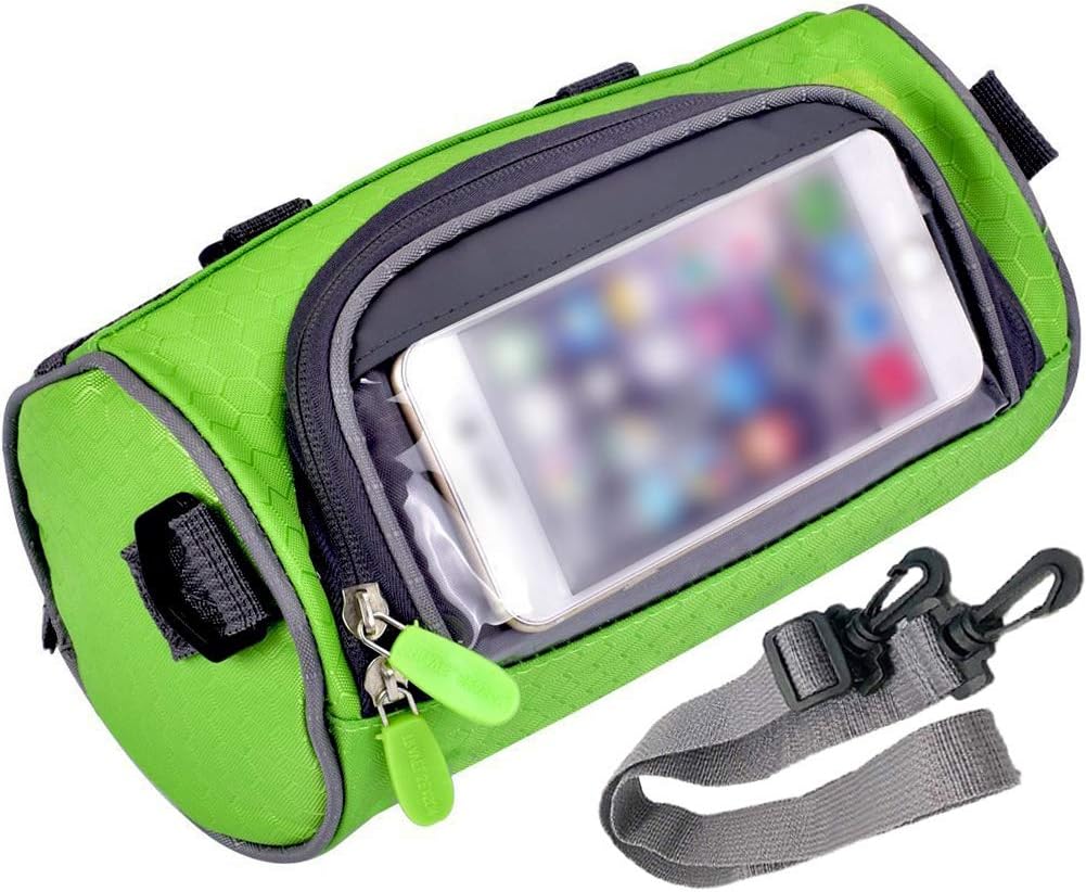 Waterproof Bicycle Handlebar Bag with Transparent Pouch and Adjustable Strap High-Capacity Cycling Front Pack #1 Green - Image 1