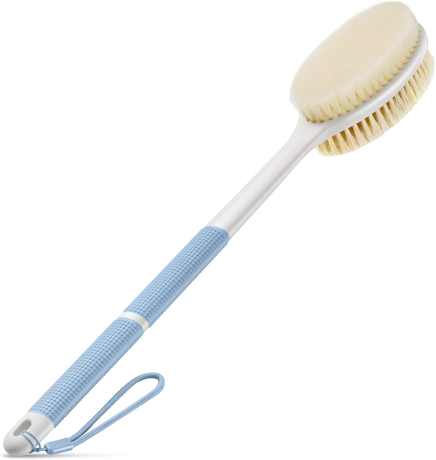 Back Scrubber Anti Slip for Shower,Shower Brush Long Handle with Stiff and Soft Bristles,Body Exfoliator for Bath or Dry Brush(Blue) - Image 1