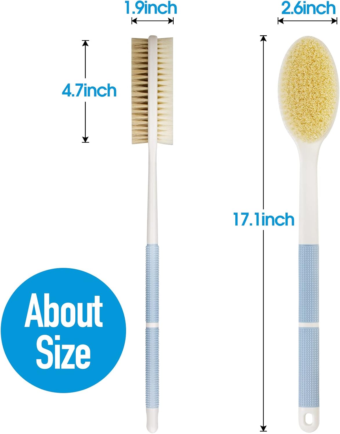 Back Scrubber Anti Slip for Shower,Shower Brush Long Handle with Stiff and Soft Bristles,Body Exfoliator for Bath or Dry Brush(Blue) - Image 5