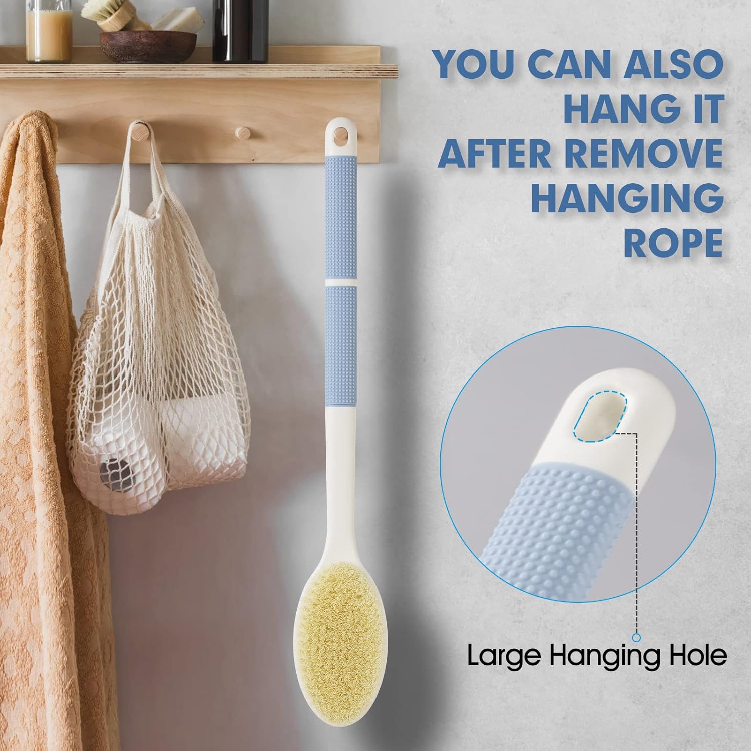 Back Scrubber Anti Slip for Shower,Shower Brush Long Handle with Stiff and Soft Bristles,Body Exfoliator for Bath or Dry Brush(Blue) - Image 7