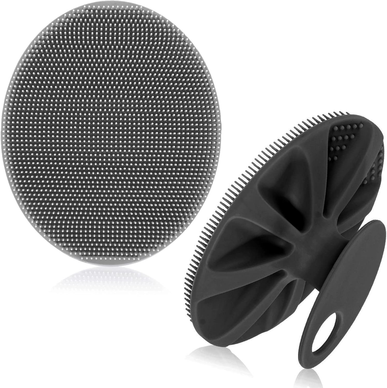 Soft Silicone Body Cleansing Brush Shower Scrubber, Gentle Exfoliating and Massage for All Kinds of Skin (Gray+Black) - Image 1