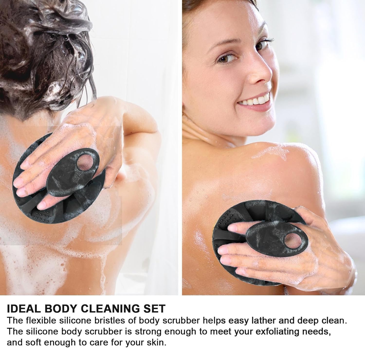 Soft Silicone Body Cleansing Brush Shower Scrubber, Gentle Exfoliating and Massage for All Kinds of Skin (Gray+Black) - Image 2