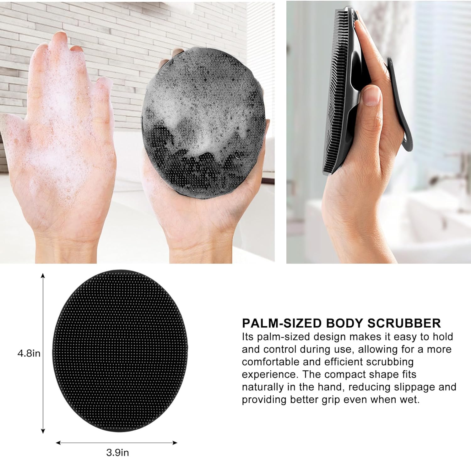 Soft Silicone Body Cleansing Brush Shower Scrubber, Gentle Exfoliating and Massage for All Kinds of Skin (Gray+Black) - Image 4