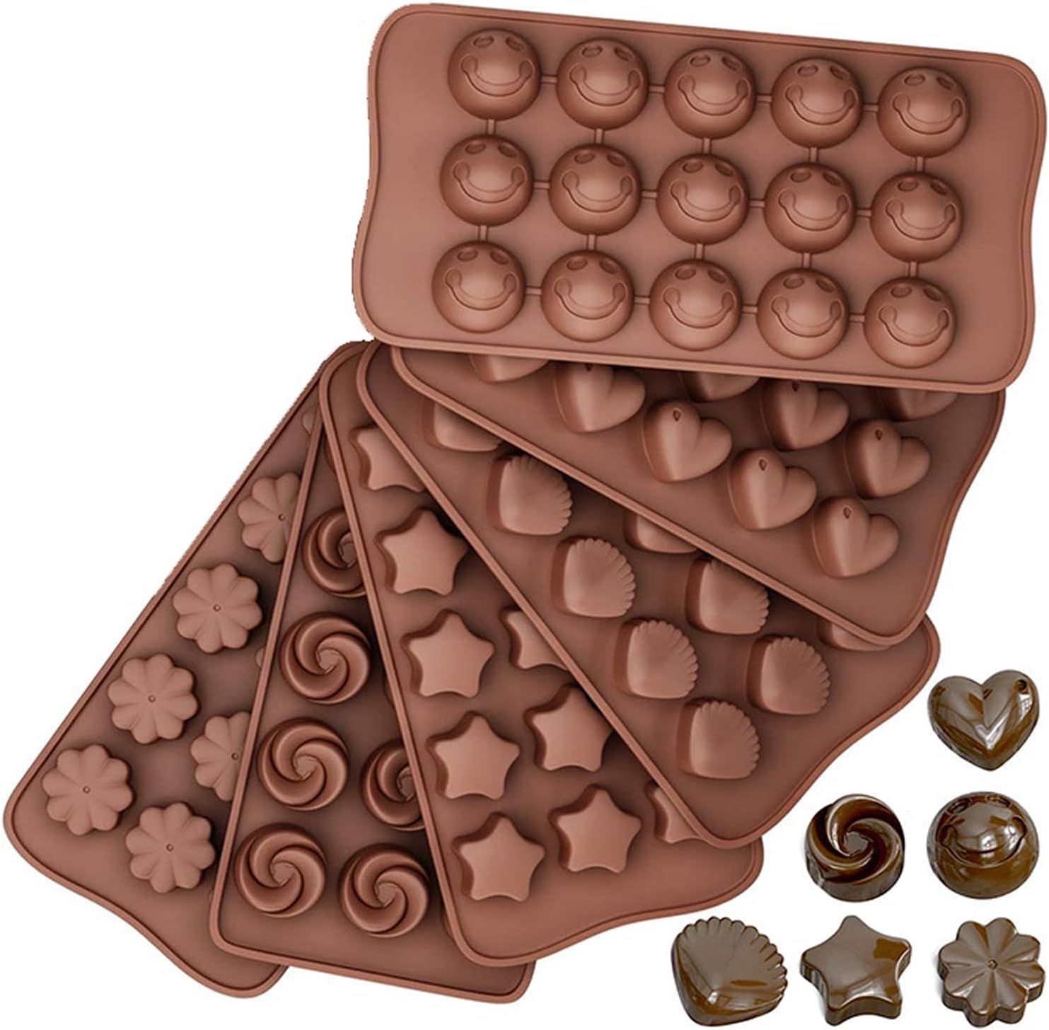 6 PCS Silicone Chocolate Mould Different Shapes Melts Moulds Silicone Baking Mold Non-Stick Moulds Gift for Making Candy - Image 1