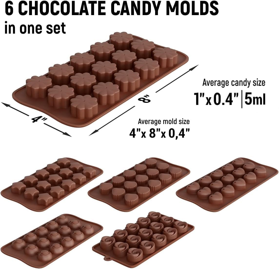 6 PCS Silicone Chocolate Mould Different Shapes Melts Moulds Silicone Baking Mold Non-Stick Moulds Gift for Making Candy - Image 2