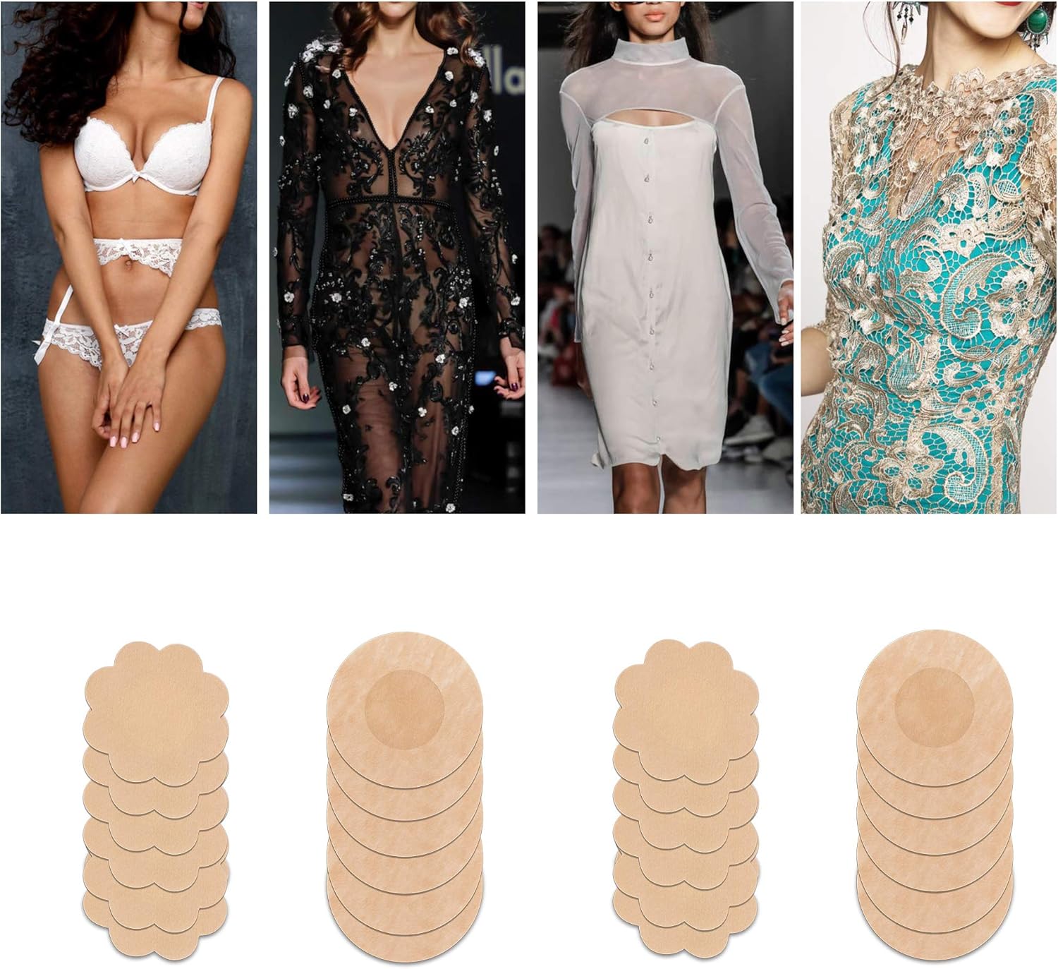 80 Pieces of Nipple Covers Breast Pasties Comfortable Adhesive Bra Disposable Satin Petals Pasties for Women Beige - Image 5