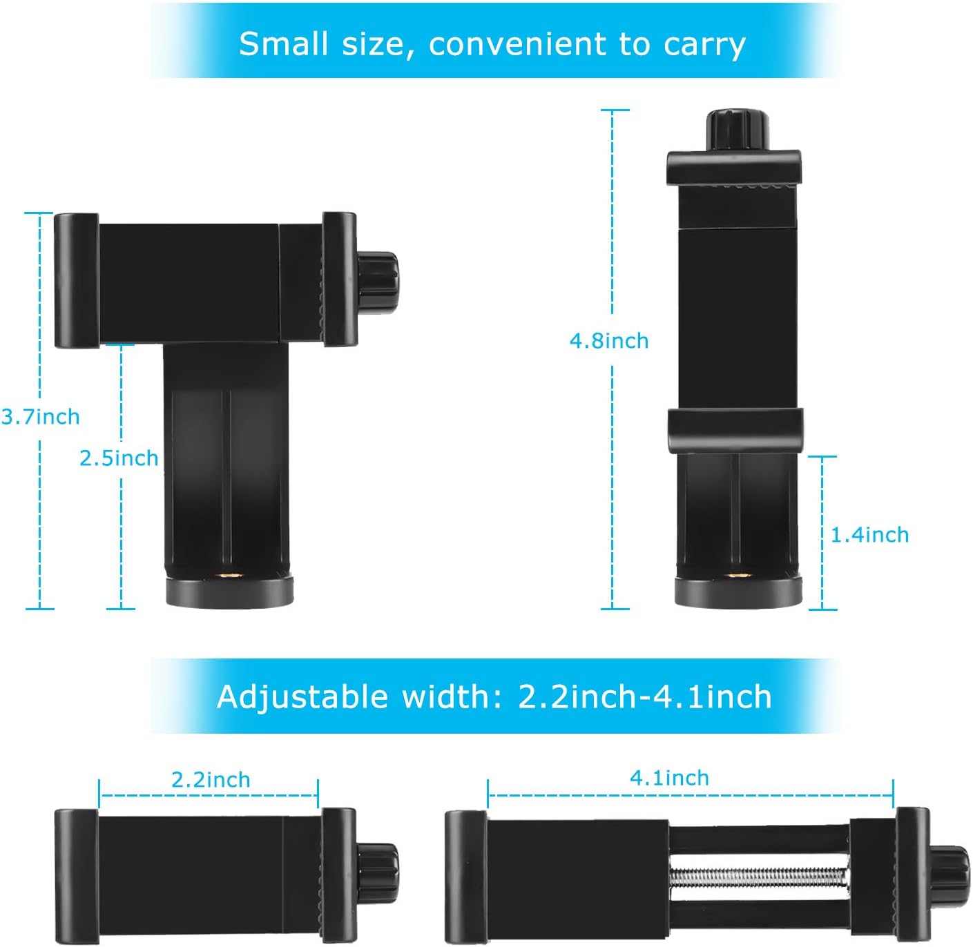 Premium Smartphone Holder/Vertical and Horizontal Tripod Mount Adapter Rotatable Bracket with 1/4 inch Screw/Adjustable Clip for iPhone, Android Cell Phone, Selfie Stick, Camera Stand - Image 4