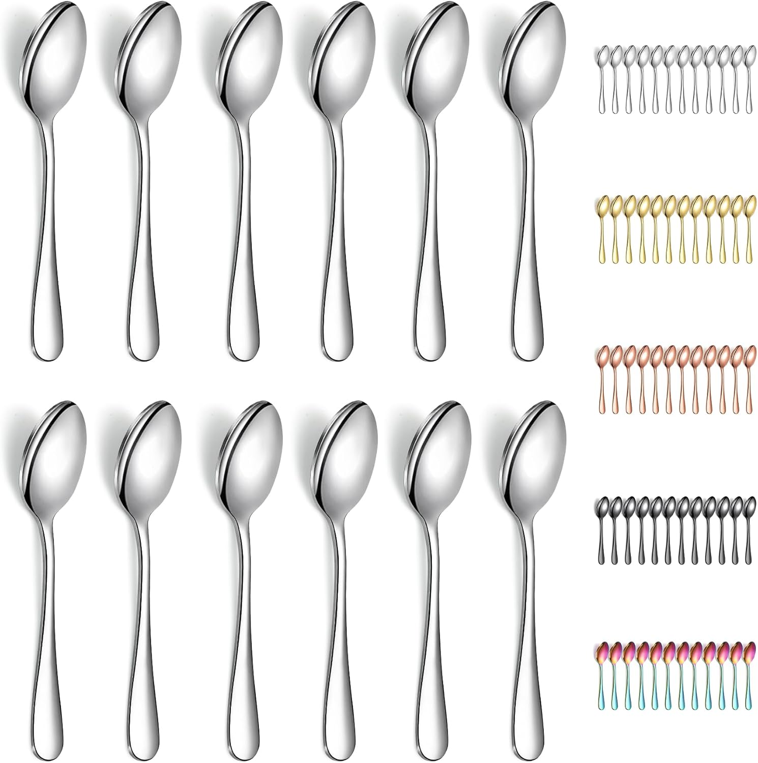 Teaspoons 12 Pieces 14cm, Stainless Steel Tea Spoon Coffee Spoons Dessert Spoons, Cutlery for Tea, Coffee, Cake, Dessert, Dishwasher Safe - Image 1