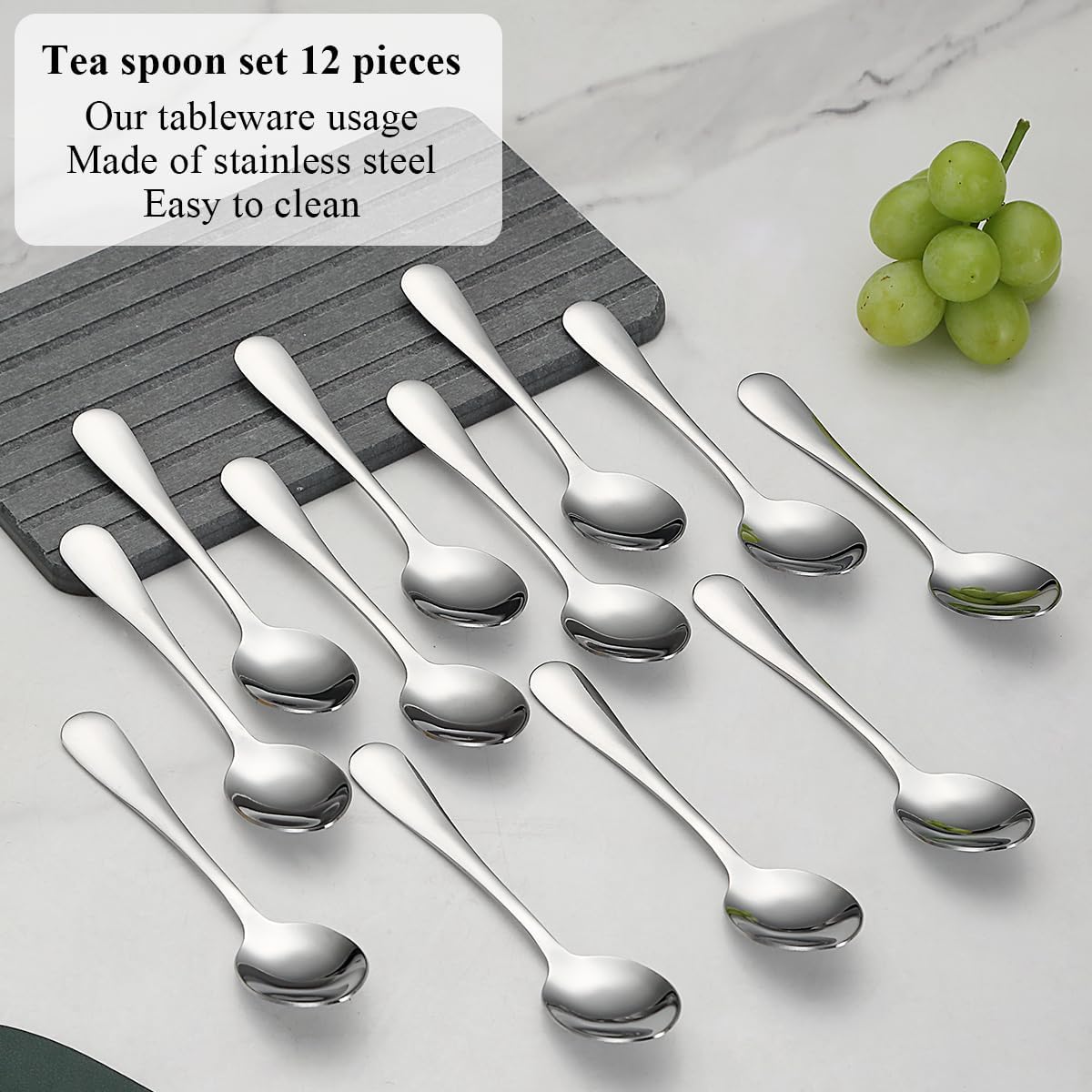 Teaspoons 12 Pieces 14cm, Stainless Steel Tea Spoon Coffee Spoons Dessert Spoons, Cutlery for Tea, Coffee, Cake, Dessert, Dishwasher Safe - Image 3