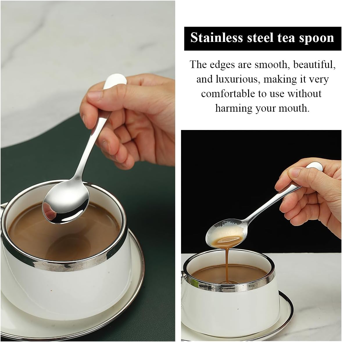 Teaspoons 12 Pieces 14cm, Stainless Steel Tea Spoon Coffee Spoons Dessert Spoons, Cutlery for Tea, Coffee, Cake, Dessert, Dishwasher Safe - Image 6
