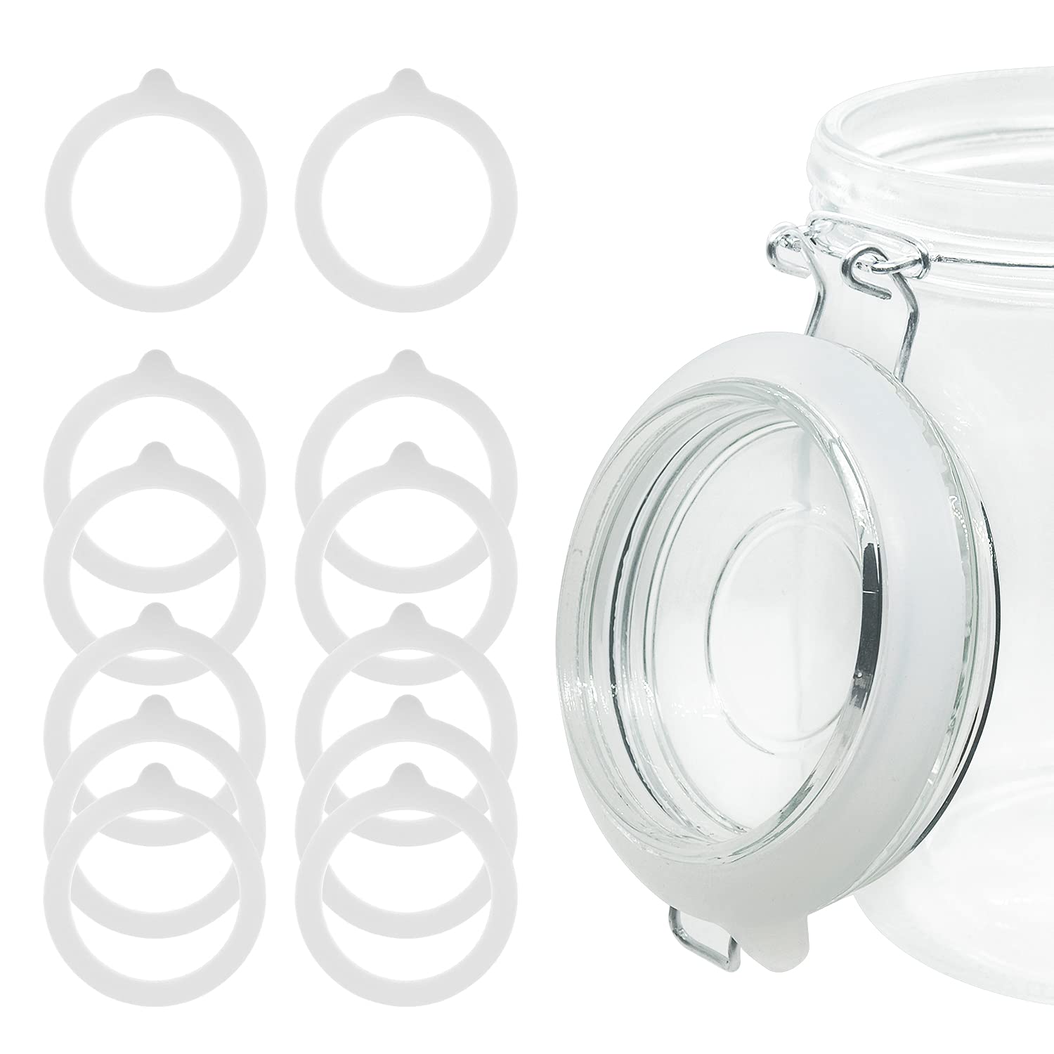 12 Pieces Rubber Seals Rings for Glass Jars, Airtight Silicone Replacement Gasket, Leakproof Silicone Gasket Sealing Rings for Mason Jars, Elastic and Fits Most Sizes (White) - Image 1