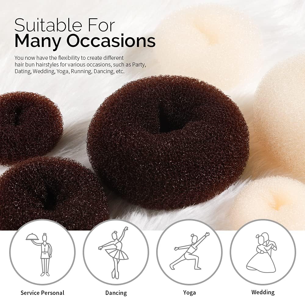 Hair Bun Maker Set, Donut Bun Maker Set With 4pcs Dark Brown &4pcs Beige(2 extra-large,2 large,2 medium and 2 small), 5 pieces Hair Elastic Bands, 40 pieces Hair Bobby Pins (Brown and Gold) - Image 6