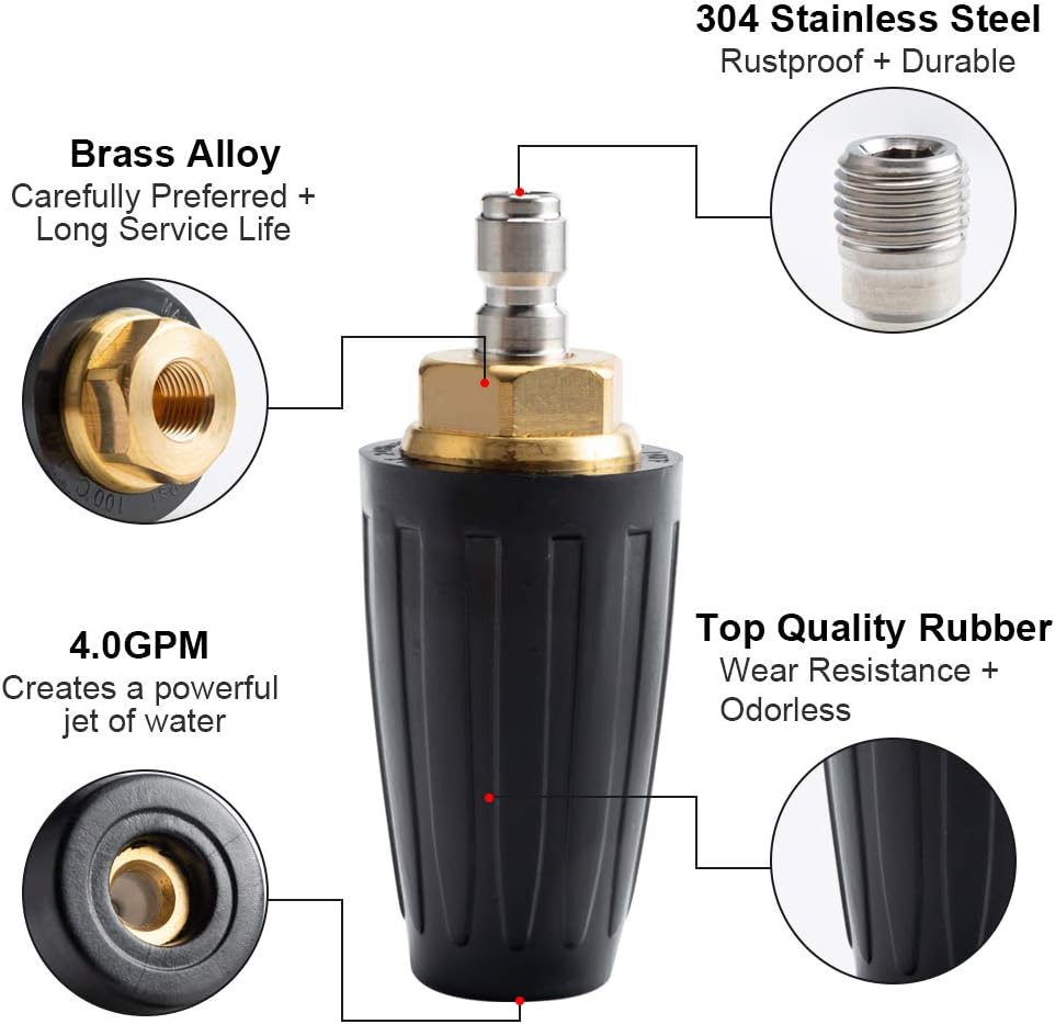 Pressure Washer Tips Turbo Nozzle Pressure Washer 4000 PSI Max Rotating Pressure Washer Nozzle with 1/4'' Quick Connect for Cleaning Brick, Concrete, and Vinyl Surfaces，4.0 GPM 4.0 Orifice - Image 5