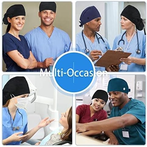 Adjustable Working Cap with Button, Cotton Working Hat Sweatband, Elastic Bandage Tie Back Hats for Women & Men, One Size - Image 3