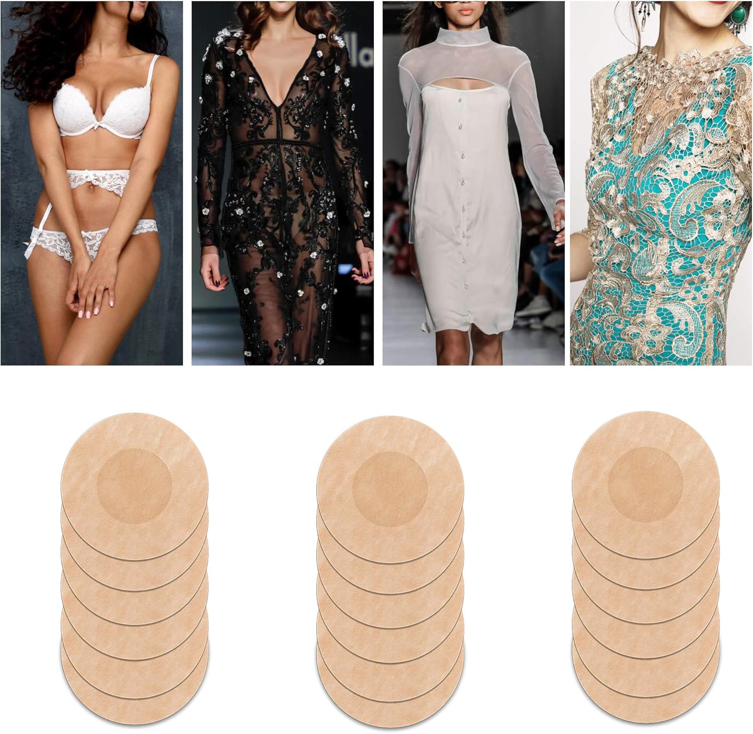 30 Pairs of Nipple Breast Covers Nipple Cover Disposable Breast Pasties Breast Pasties Adhesive Bra Disposable Invisible Seamless Adhesive Bras (Round) - Image 4